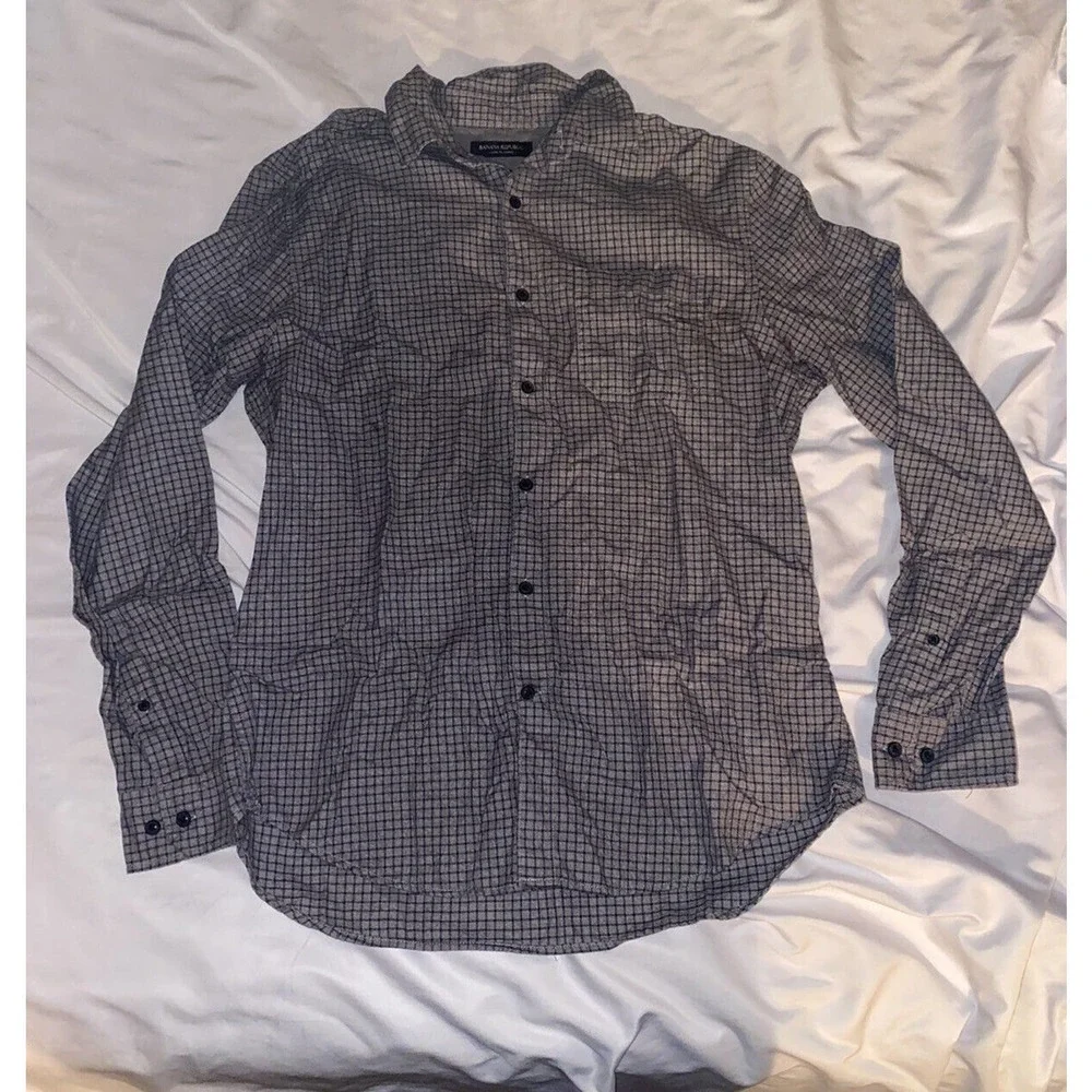 Banana Republic Luxe Flannel Camden Fit Windowpane Gray‎ Shirt Size Medium